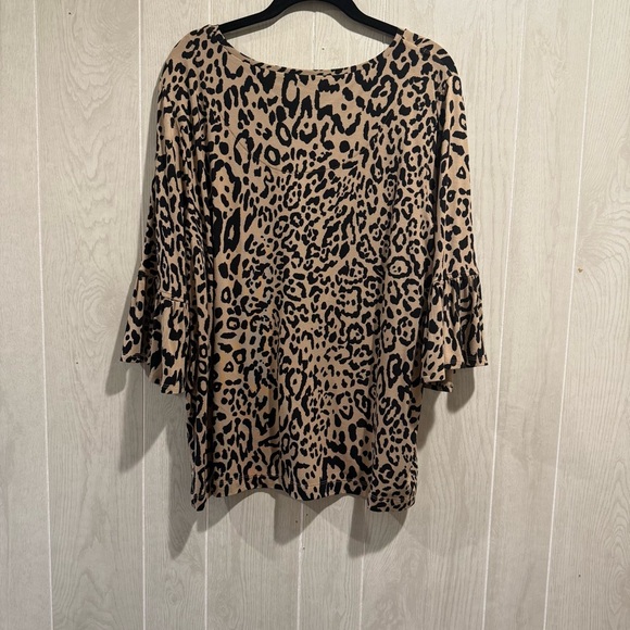 Chico's Tan and Black Leopard Print Blouse, Bell Sleeve- 16 - Picture 5 of 6